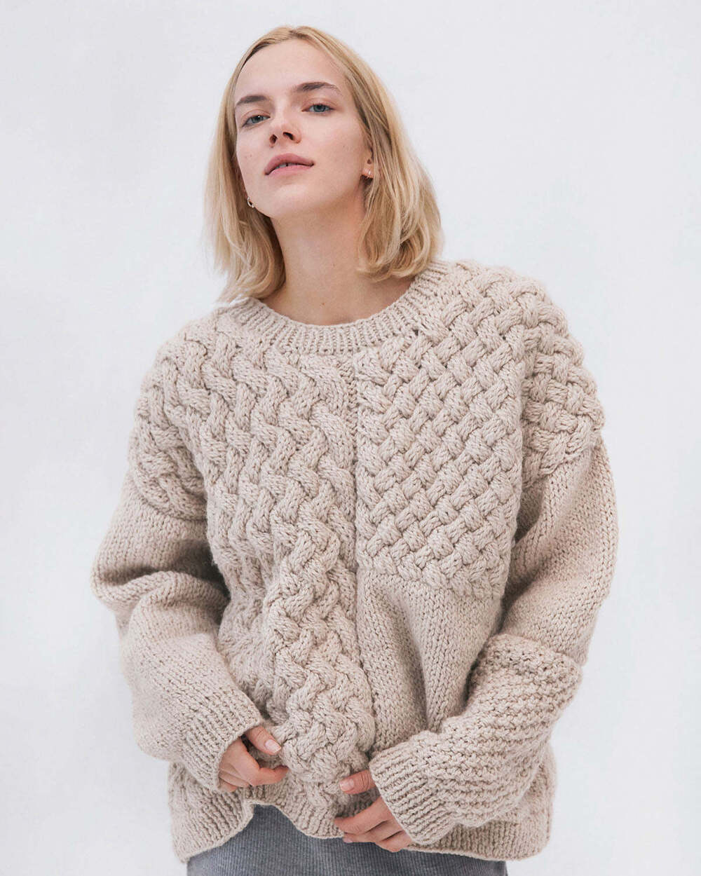 The Knotty Ones Heartbreaker Sea Salt Alpaca & Wool Sweater Beige